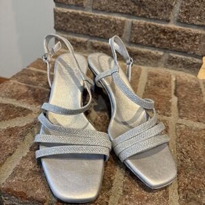 Naturalizer Galaxy Silver Shoes Womens Size 8M Glitter Strappy Heels Dressy #156